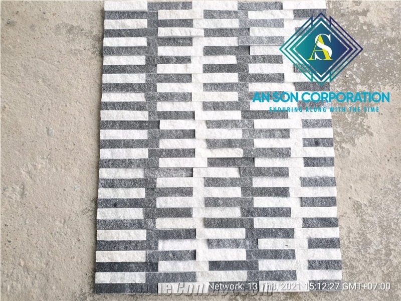 Natural Black and White Wall Panel 6 Lines Stone Veneer