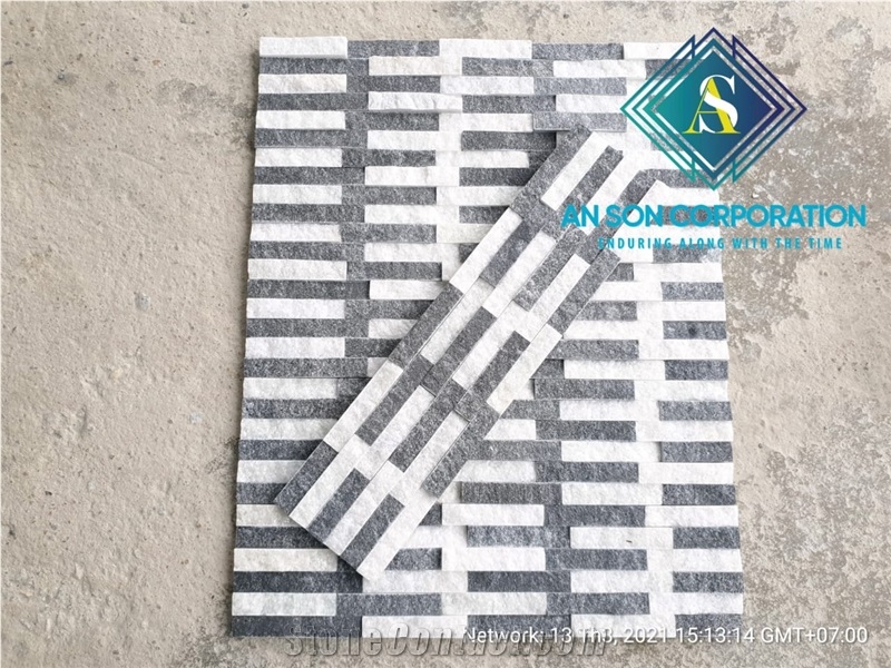 Natural Black and White Wall Panel 6 Lines Stone Veneer
