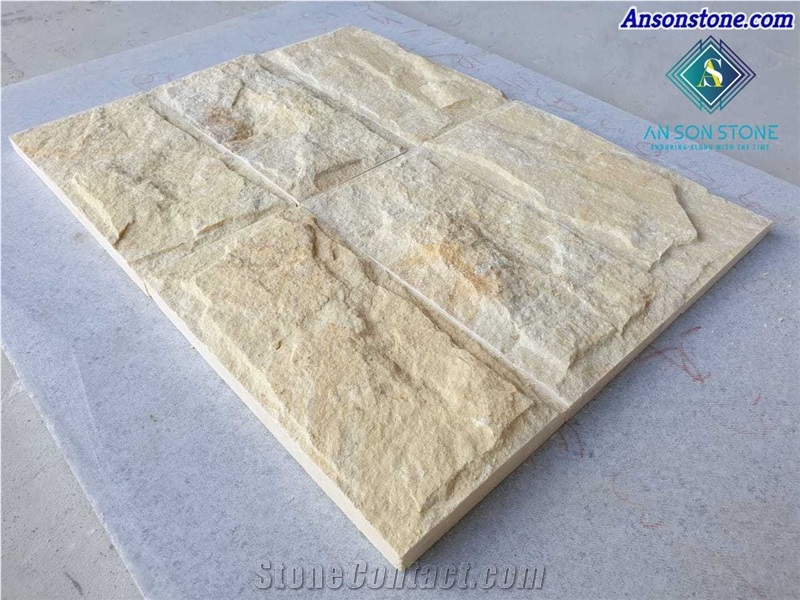 Yellow Marble Split Face Wall Stone Tiles, Mushroomed Exterior Wall Tiles Yellow Marble Split Face Wall Stone Tiles, Mushroomed Exterior Wall Tiles