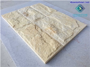 Yellow Marble Split Face Wall Stone Tiles, Mushroomed Exterior Wall Tiles