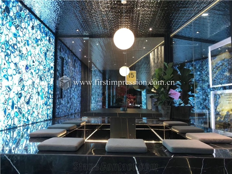 Luxury Blue Agate Gemstone Semiprecious Stone Slab