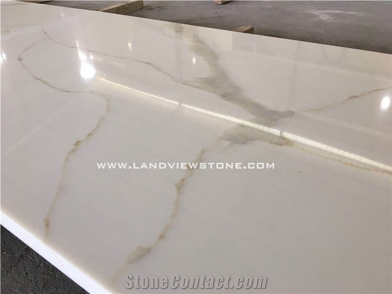Luxury Calacatta Gold White Quartz Kichen Slab