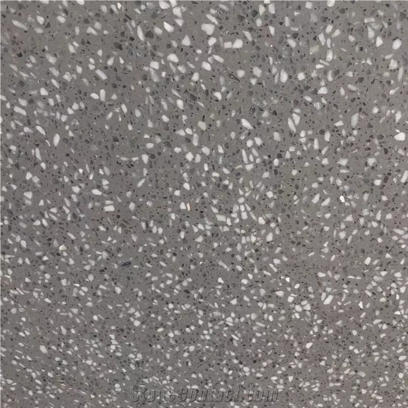 Grey Quartz Chips Terrazzo Tile Floor Pattern, Wall Panel