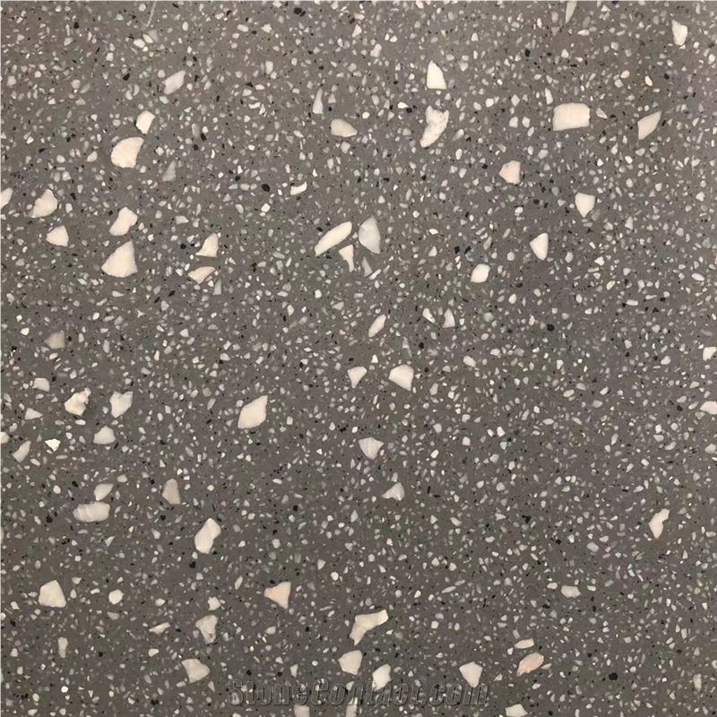 Grey Quartz Chips Terrazzo Tile Floor Pattern, Wall Panel
