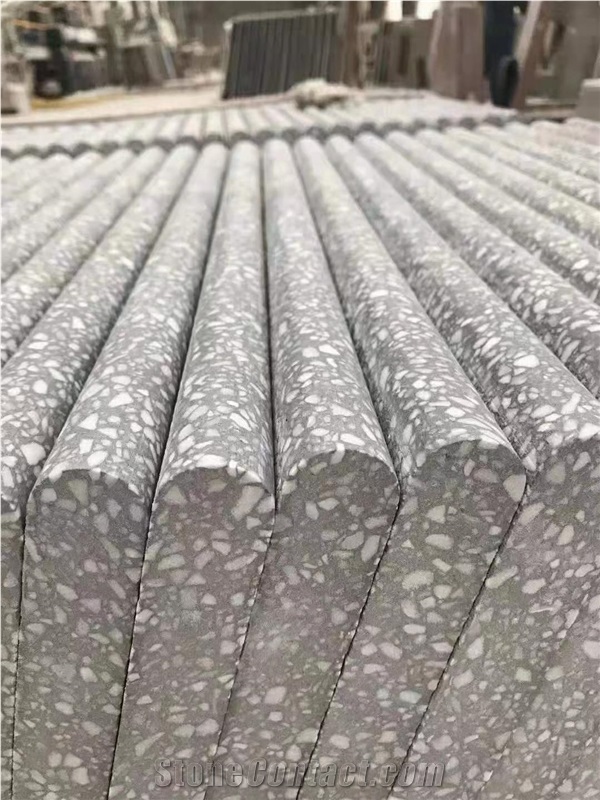 Grey Quartz Chips Terrazzo Tile Floor Pattern, Wall Panel
