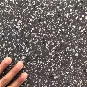 Honed Black Terrazzo Tile Floor Paving Project, Cement Stone Honed Black Terrazzo Tile Floor Paving Project, Cement Stone