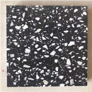 Honed Black Terrazzo Tile Floor Paving Project, Cement Stone