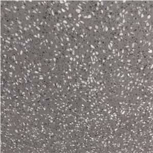 Honed Black Terrazzo Tile Floor Paving Project, Cement Stone