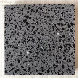 Honed Black Terrazzo Tile Floor Paving Project, Cement Stone