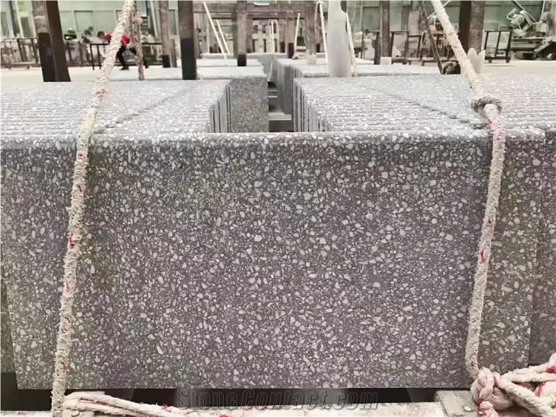 Honed Grey Terrazzo Cement Stone Stairs in Bullnose Edge