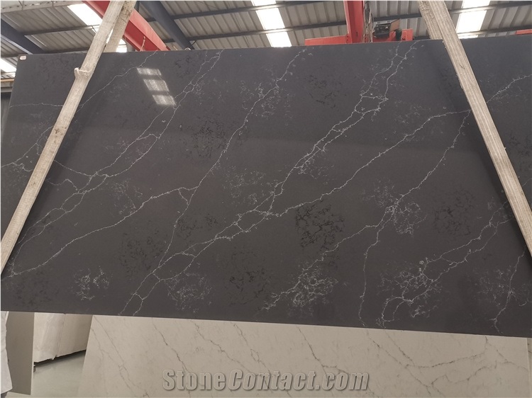 Black Artificial Quartz Stone for Indoor Tops
