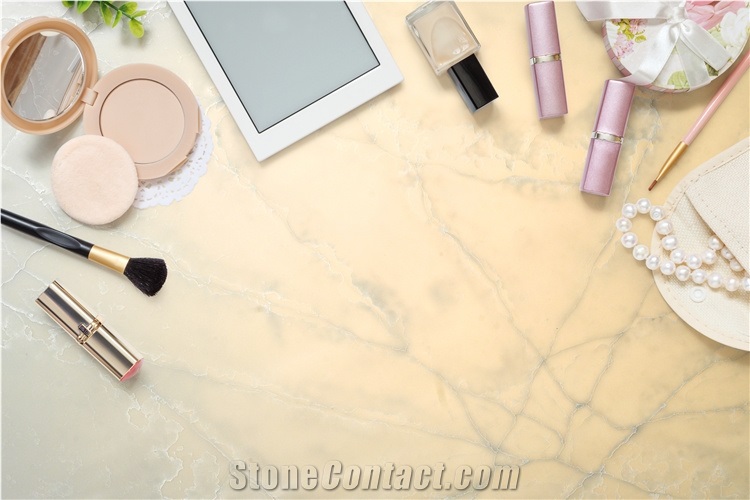 White and Gold Quartz Slabs for Indoor Decoration