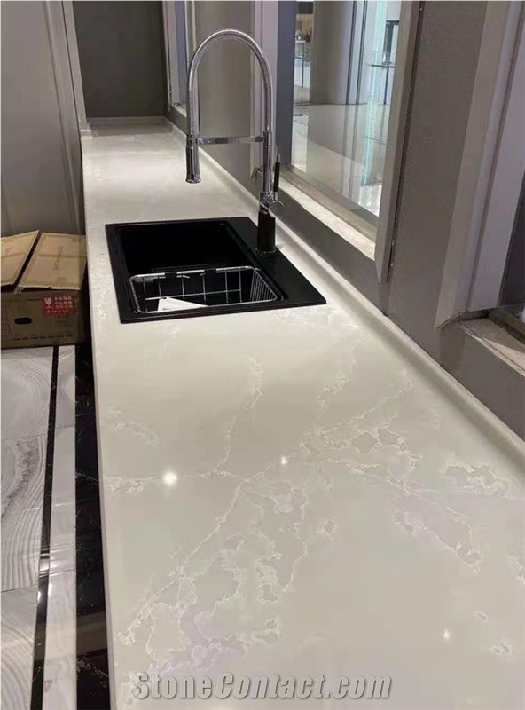 White and Gold Quartz Slabs for Indoor Decoration
