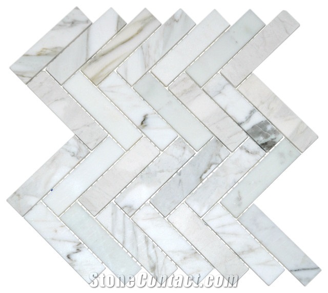 Calacatta Gold Marble Herringbone Wall Mosaic