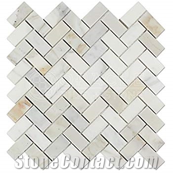 Calacatta Gold Marble Herringbone Wall Mosaic