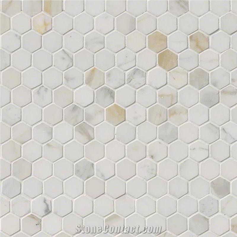 Calacatta Gold Marble Herringbone Wall Mosaic