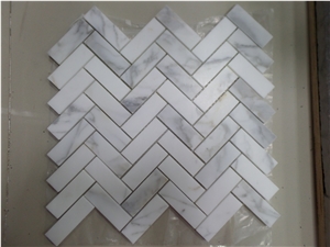 Carrara C White Marble Herringbone Mosaic Tiles