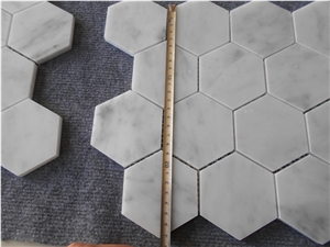 Carrara C White Marble Hexagon Mosaic Tiles