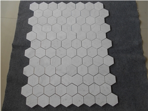 Carrara C White Marble Hexagon Mosaic Tiles