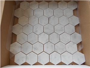 Carrara C White Marble Hexagon Mosaic Tiles