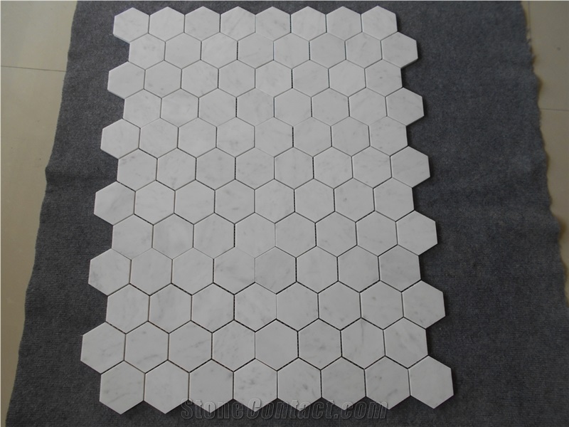 Carrara White Marble Hexagon Mosaic Tiles
