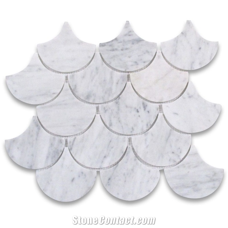 Carrara Marble Fish Scale Mosaic Backsplash Tiles