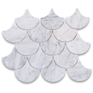 Carrara Marble Fish Scale Mosaic Backsplash Tiles