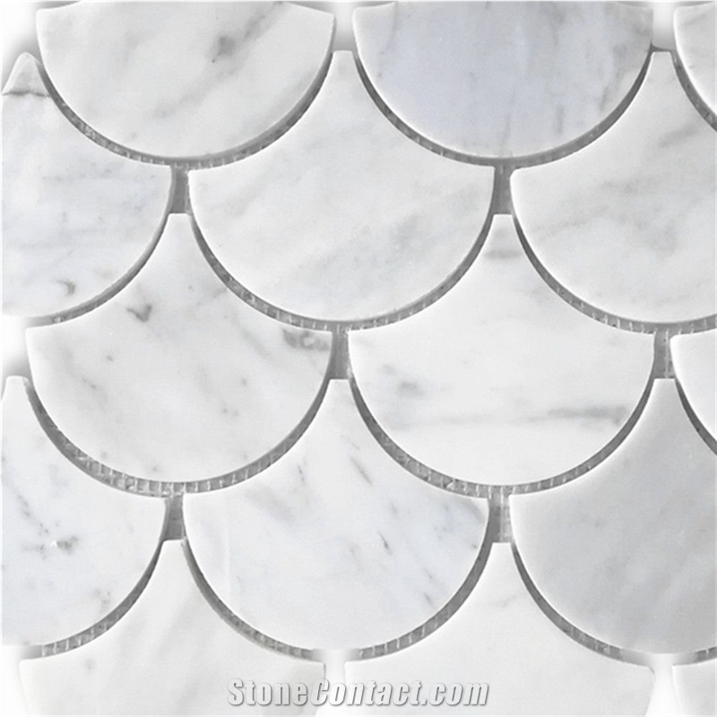 Carrara Marble Fish Scale Mosaic Backsplash Tiles