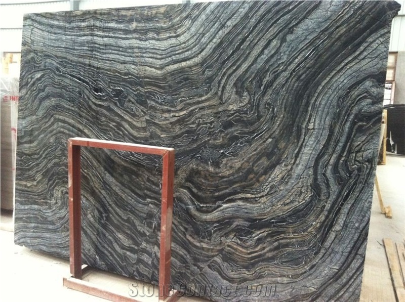 Chinese Ancient Wood Marble Black Slab Tile Floor Wall