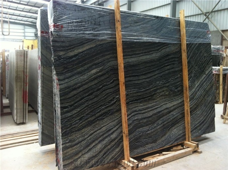 Chinese Ancient Wood Marble Black Slab Tile Floor Wall