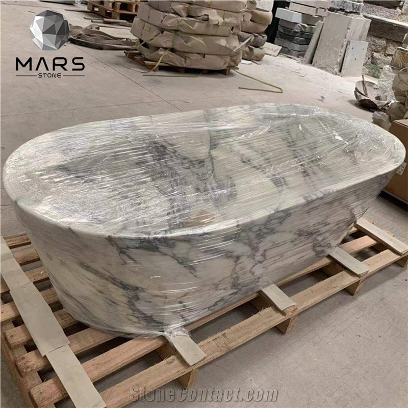 Hand Carved Bianco Statuario Whirlpool Bathtub