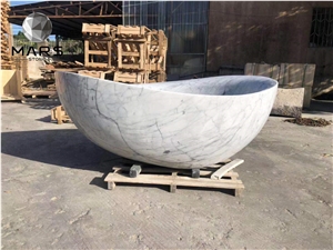 Hand Carved Bianco Statuario Whirlpool Bathtub