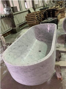 Hand Carved Bianco Statuario Whirlpool Bathtub