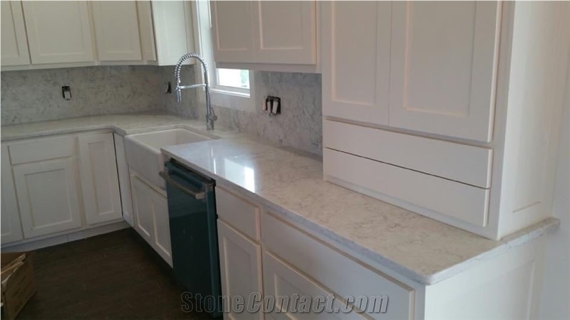 Marble Effect White Carrara Quartz Stone Slab