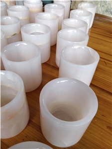 Pink Onyx Natural Stone Candle Jar Holders