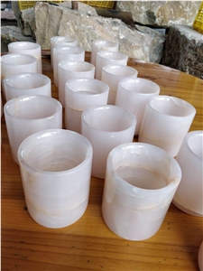 Pink Onyx Natural Stone Candle Jar Holders