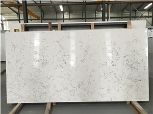 White Carrara Look Quartz Slabs W/ Grey Veins for Benchtop
