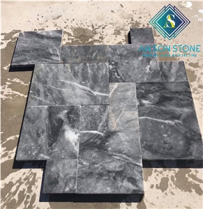Marble French Pattern Black Stone Pool Peck Pavers, Pool Terraces