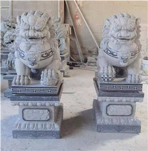 Black Granite Lions Guardian Carving Statues