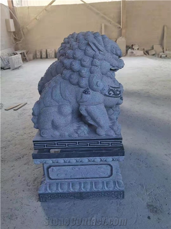 Black Granite Lions Guardian Carving Statues