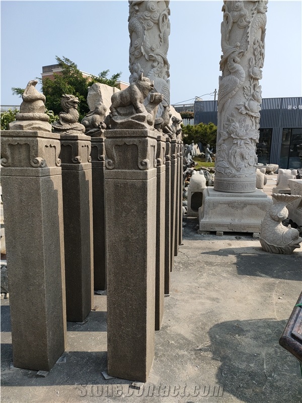Chinese Zodiac Animal Sculptured Columns Pillars