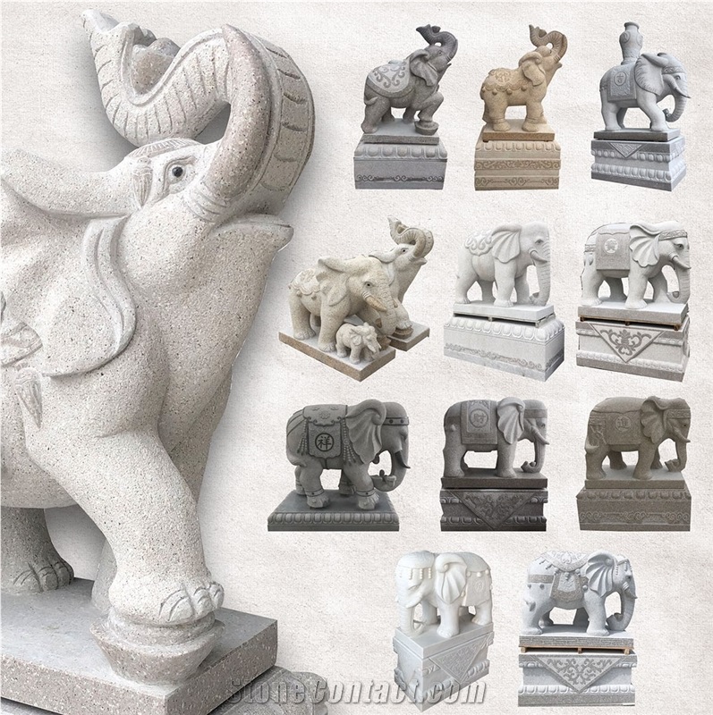 Exquisite Stone Garden Elephant Sculptures