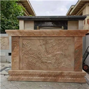 Pink Sunset Marble Wall Stone Relief Carving