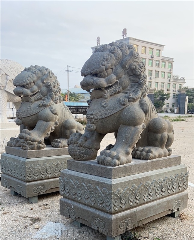 Top Quality Black Lion Stone Carved Shishi Statues
