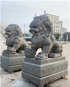Top Quality Black Lion Stone Carved Shishi Statues
