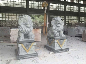 Top Quality Black Lion Stone Carved Shishi Statues