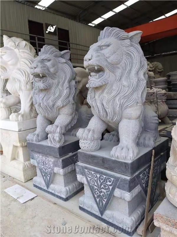 Top Quality Black Lion Stone Carved Shishi Statues