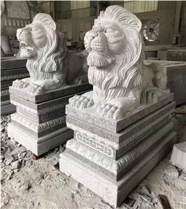 White Granite Garden Guardian Lion Sculpture