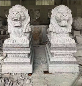 White Granite Garden Guardian Lion Sculpture