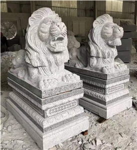 White Granite Garden Guardian Lion Sculpture